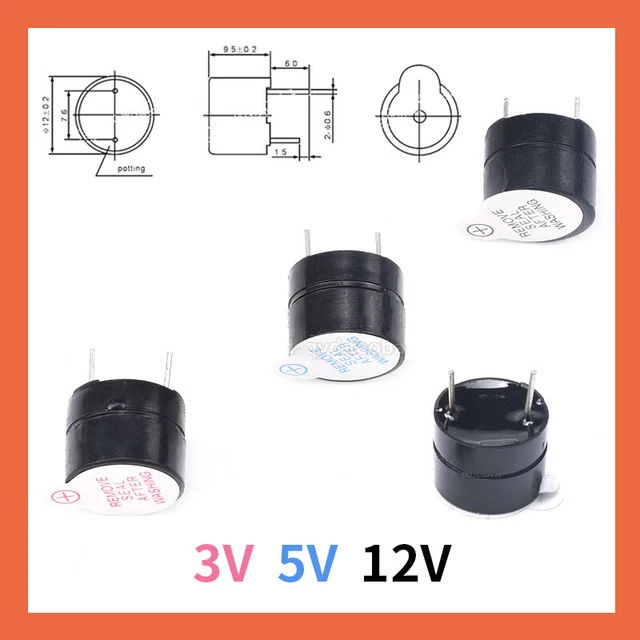 3V 5V 12V Active Buzzer Magnetic Long Continous Beep Tone Alarm Ringer 12mm