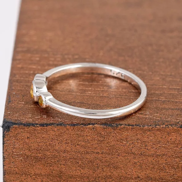 14k Solid White Gold Natural Gemstone Citrine Three Stone Eternity Ring Jewelry 3