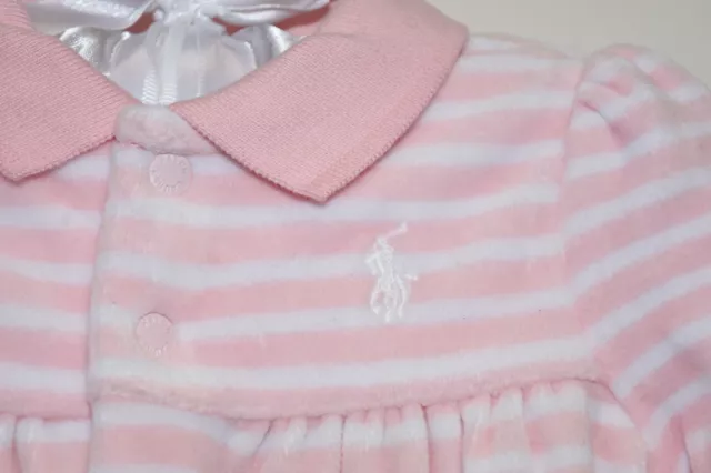 NEW Ralph Lauren VELOUR Kids Baby Girl Footed Coveralls Pink White Stripe 3 9 M