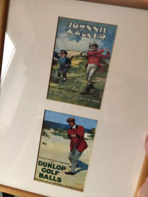 Johnnie Walker Picture & Dunlop Golf Balls originals in light wood frame 37x30cm