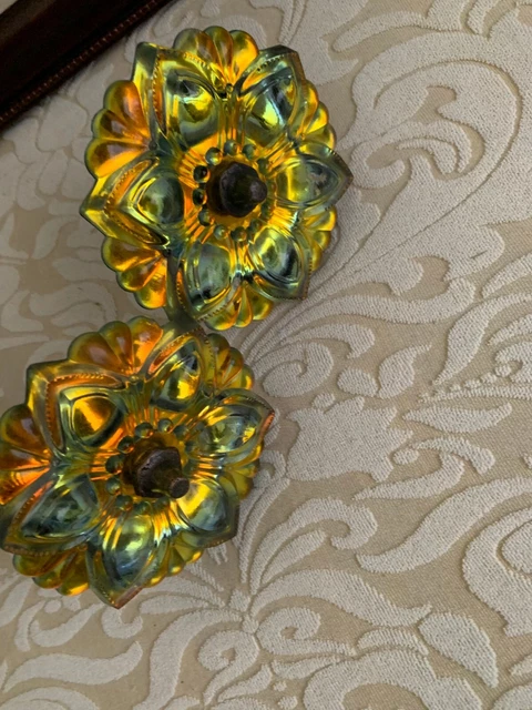 antique depression glass curtain tieback holders opalescent mirrored glass two