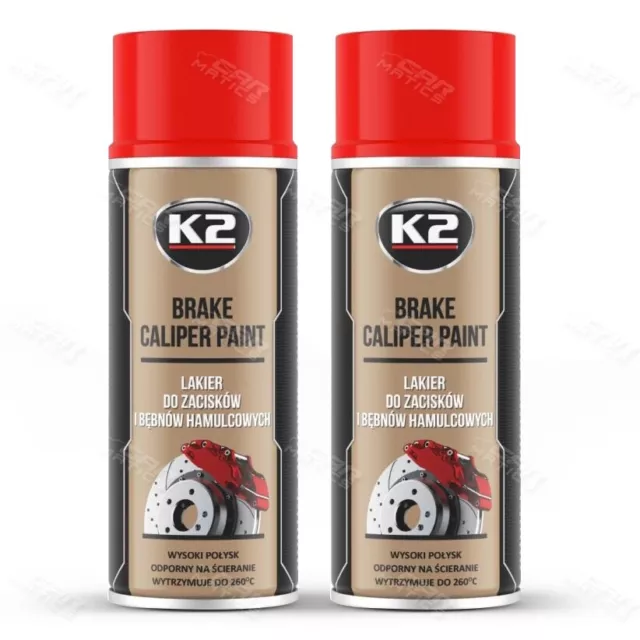 2 x K2 BRAKE CALIPER PAINT RED HIGH GLOSS 260°C Resistant Spray Lacquer - 400mL