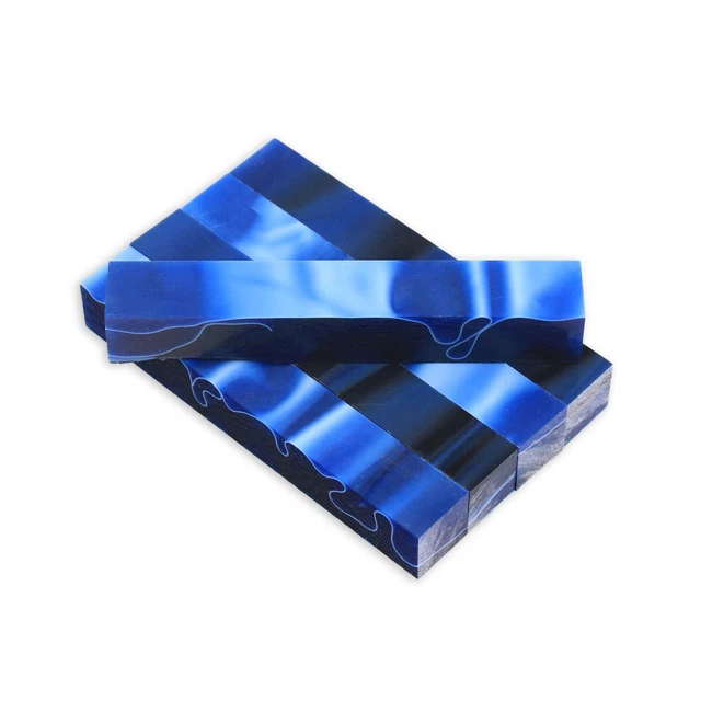Pluma de acrílico en blanco, azul real con línea blanca y negra, paquete de 5, torneado de madera heredado