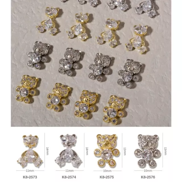 Nail Art Jewelry Charms Bear Nail Art 3d Cute Alloy Bear Crystal for