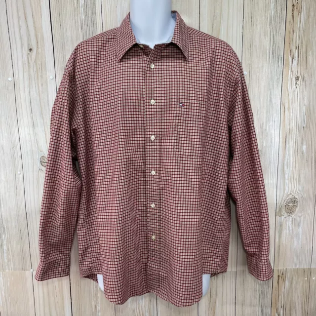 Tommy Hilfiger Button Up LS Shirt / Men’s (L) Red Plaid 100% Cotton