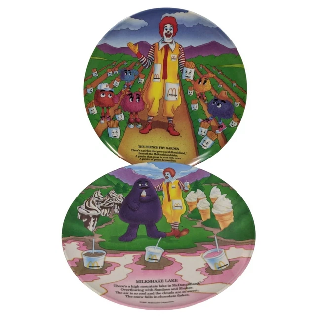 McDonalds 1989 Melamine Plates Milkshake Lake & Fry Garden 9.5" Ronald Grimace