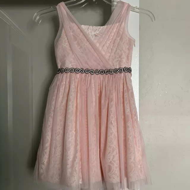 BLUSH By US Angels Pink Dress Girls' Size 10 Tulle & Lace w/ Rhinestone Accent