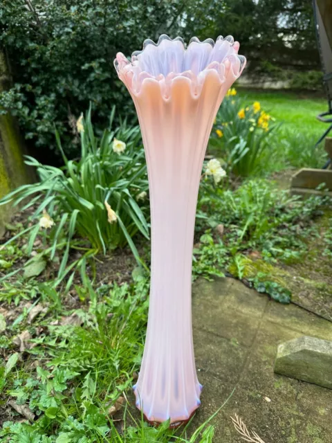 Fostoria Heirloom Pink Opalescent Swung Glass Vase 20.5”