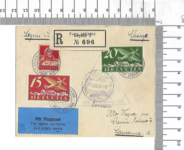 1926 Fete Aviation R Leysin Lausanne Helvetia Charge poste aerienne CH ; 61718