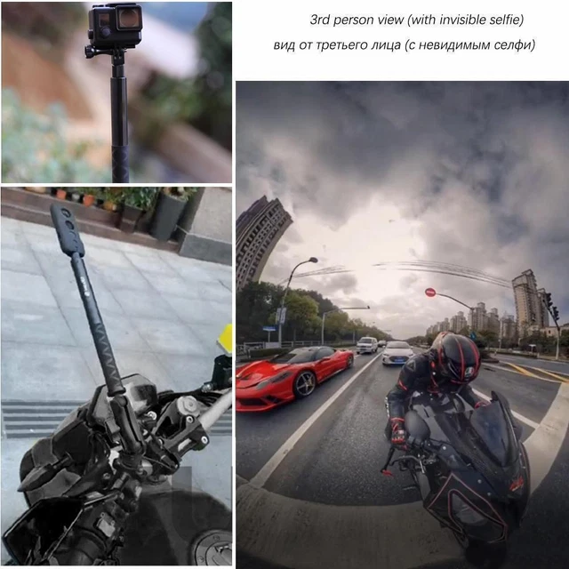 Motorcycle Bike Invisible Selfie Stick - Handlebar Mount Go pro Max Insta360 One
