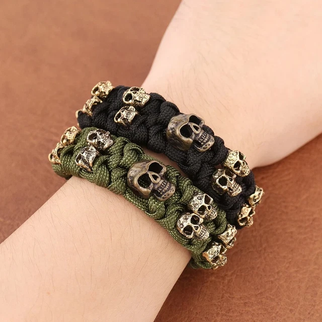Bracelet De Survie Réglable En Paracorde - Tête De Mort Viking - Thème Motard - Vert - Neuf Avec étiquettes