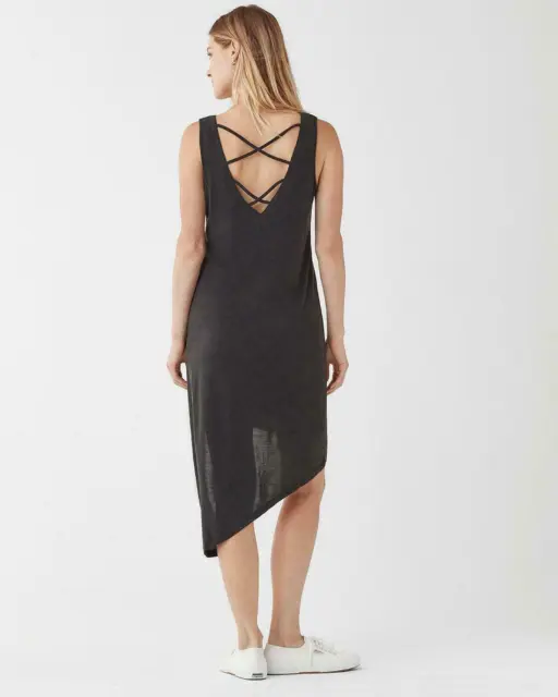 NWT $148 Splendid Black Sandwash Cross Back Sleeveless Asymmetric Dress Medium
