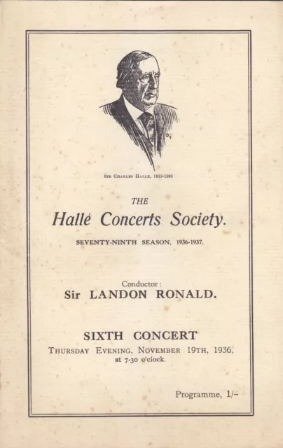 Concert Programme 1936 Manchester Halle Henry Holst Sir Landon Ronald