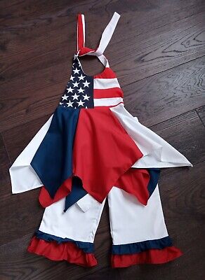 July 4th Custom Girl's American Flag Outfit / Set - AGE 4/5 YEARS - Halterneck