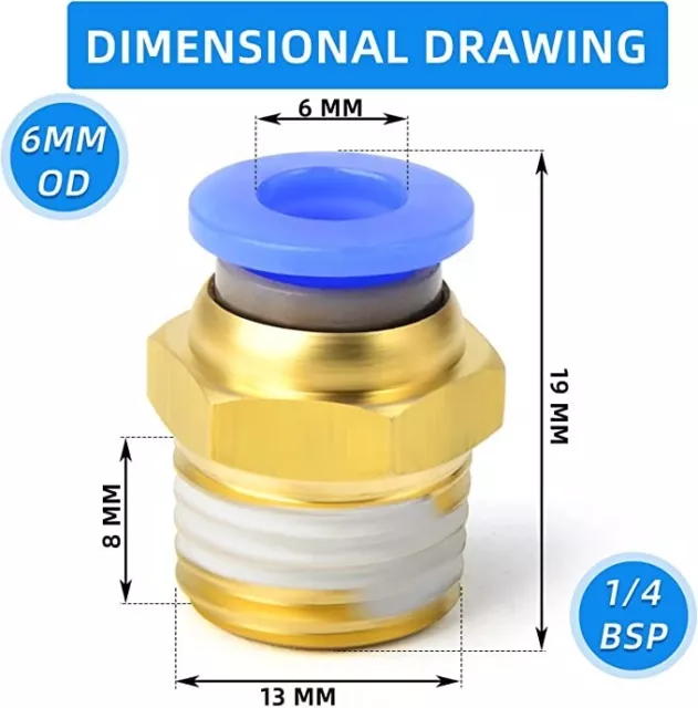 6mm Tube OD x 1/4 BSP Male Straight Push to Connect Fittings (PC6-02)