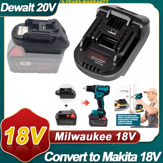 USB Battery Adapter for Dewalt 20V Milwaukee 18V Convert to Makita 18V Tool