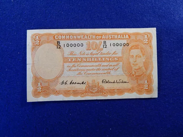 Almost Solid Serial Number- 1952 Coombs Wilson Com Bank Of Aus Ten Shilling Note