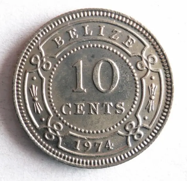1974 BELIZE 10 CENTS - Excellent Low Mintage Coin - FREE SHIP- Bin #702