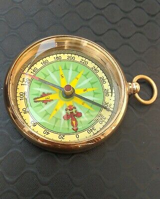 Nautical Antique Brass 3" Push Button Directional Locket Style Pocket Compass