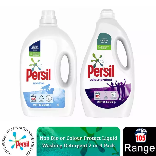 Persil Liquid Washing Detergent, Non-Bio or Colour Protect 105 Washes, 2 or 4pk