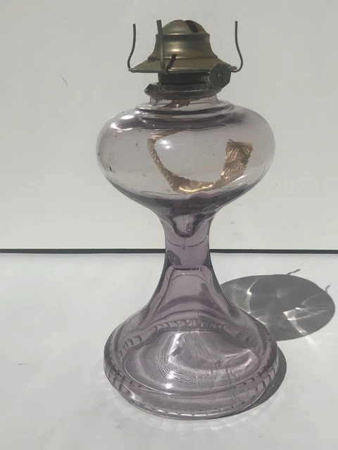 Vintage 1911 Purple Color Glass Pedestal Oil Lamp w/Burner