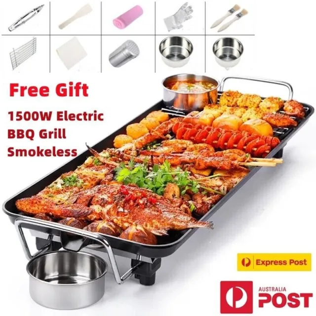 Electric 1500W BBQ Grill Teppanyaki Non-stick Hot Plate Griddle Smokele Portable