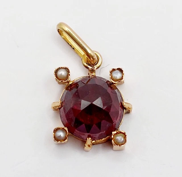 Pendentif Victorien En Or 18k Avec Pierre Violette Et Perle - Circa 1850, époque Napoléon, Occasion