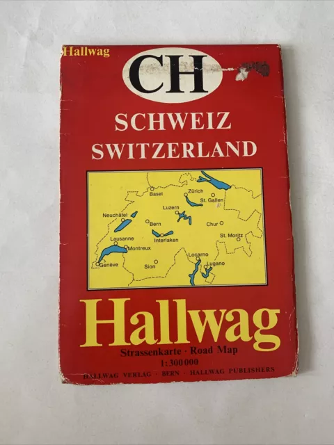 Switzerland Vintage Map Hallwag Geneva Zurich Bern St Moritz Old 1973 Lucerne