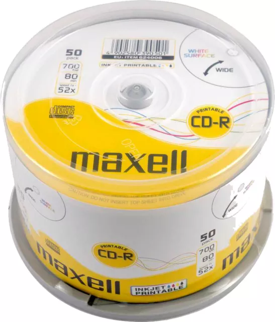 50 Maxell CD-R 700Mb 80Min 52x Inkjet Bedruckbar wide printable 50er Spindel