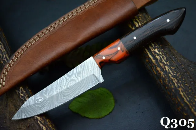 9.0" OAL Custom Hand Forged Damascus Steel Hunting Knife Handmade (Q305)