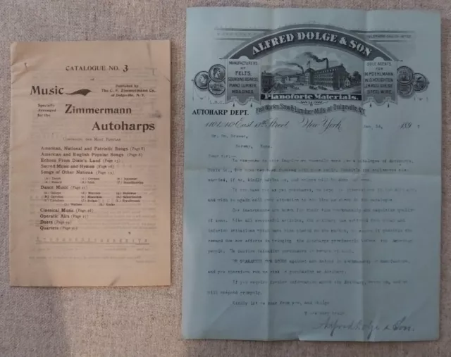 1897 Autoharp Advertising Alfred Dolge & Son C.F. Zimmerman  Dolgeville New York