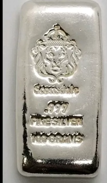 Scottsdale Mint 100 Gram Silver Bar .999 Fine Silver! Classic Scottsdale 🦁🥈