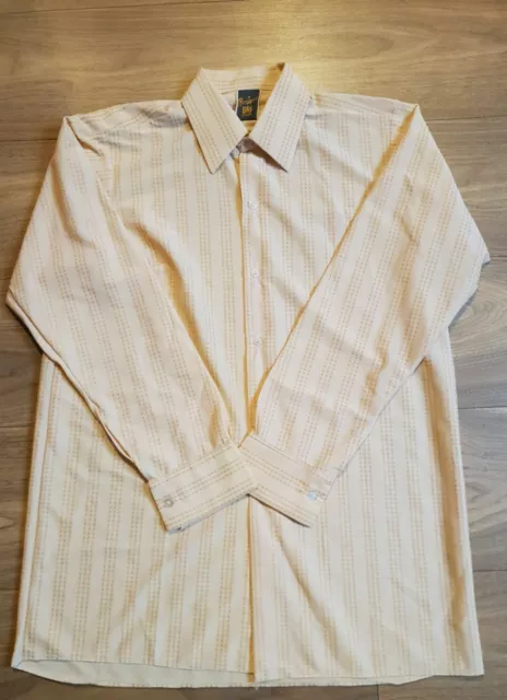 Vintage Bri Nylon Shirt Mens Large L Beige Steiped 60s 50s England Peerless