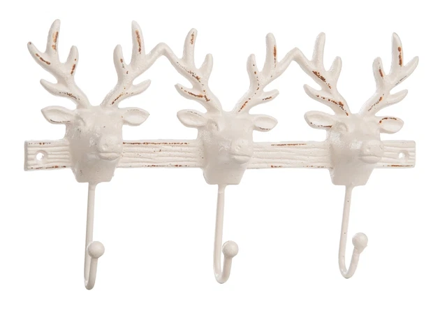 Stag Deer Head Triple Wall Hooks Painted Cast Iron