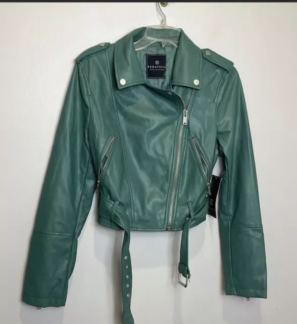 NWT Bagatelle Vegan Leather Asymmetrical Moto Jacket M Women Jade Green Zippered