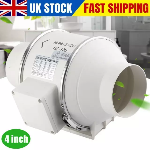 4inch In Line Duct Bathroom Kitchen Air Extractor Ventilation Fan System Silent