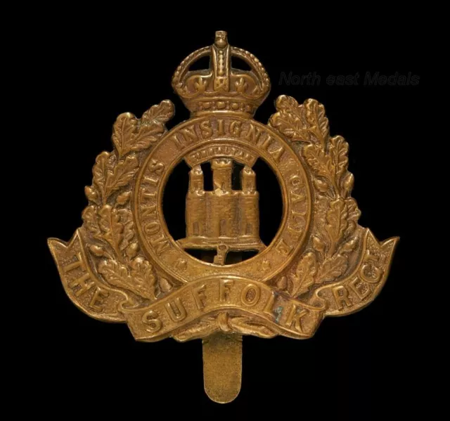 WW1 Suffolk Regiment All Brass Economy Cap Badge