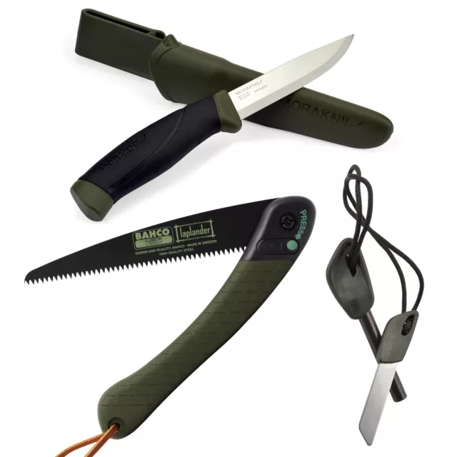 3-tlg. Bushcraft Set Mora Messer Laplander Klappsäge Wildo Feuerstarter Outdoor