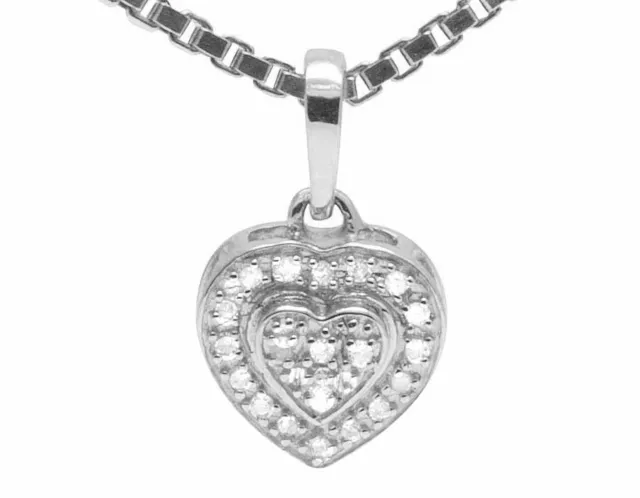 Chaîne pendentif amour double cœur en or blanc 10 carats pour femmes, 10 ct 13 mm