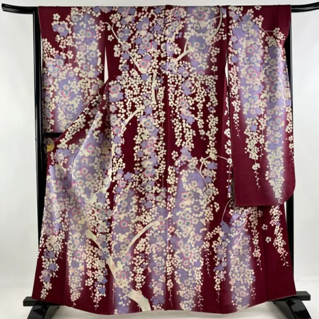 Japanese Kimono Furisode Long Sleeves Ladies Woven Silk100 Cherry Blossoms 160Cm