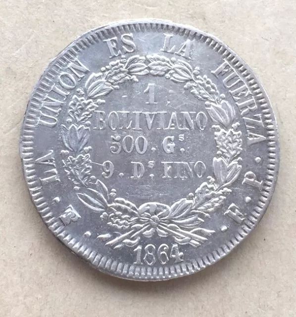 Bolivia 1864 1Boliviano Silver Coin