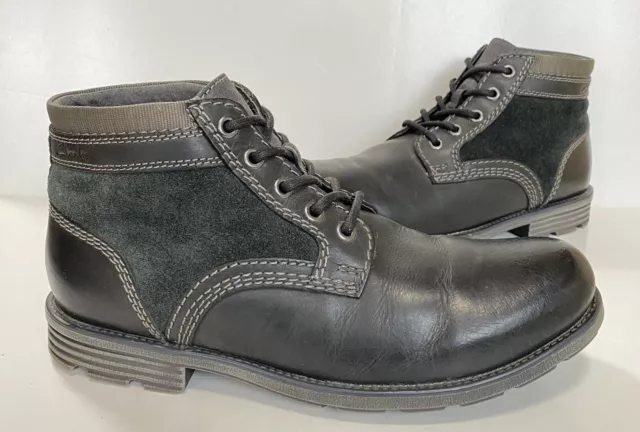 MENS CLARKS CUSHION Soft Black Leather Lace-up Ankle BOOTS Size UK 10 ...