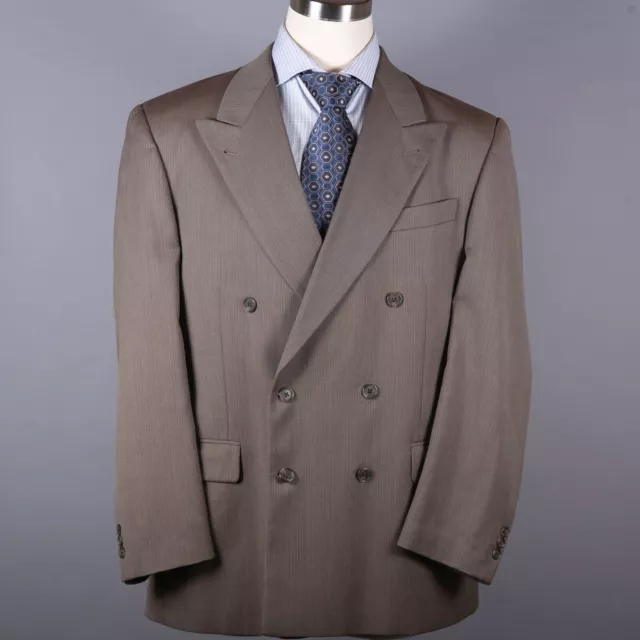 Paul Dione Mens Double Breasted Sport Coat 44R Wool Brown Herringbone Two Vent