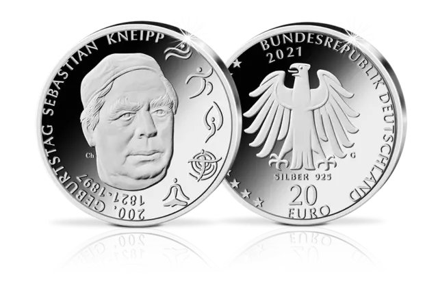 20 Euro Münze 200. Geburtstag Sebastian Kneipp Silbermünze Stempelglanz 20€ 2021