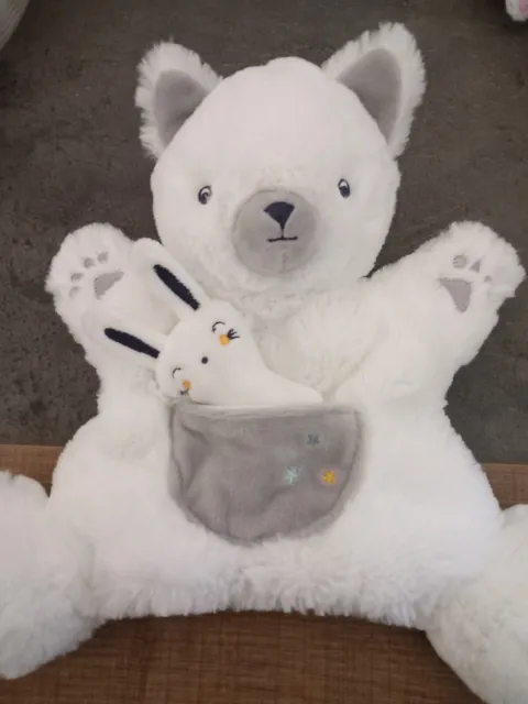 Doudou marionnette ours chat blanc gris et son bébé lapin Simba Toys Kiabi 2