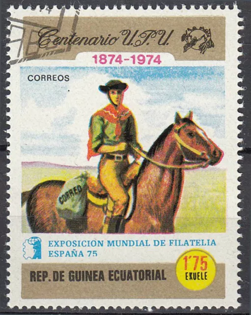 Guinea gestempelt Pferd Reiter Tier Briefmarkenmesse Spanien Jahrgang 1975 / 244