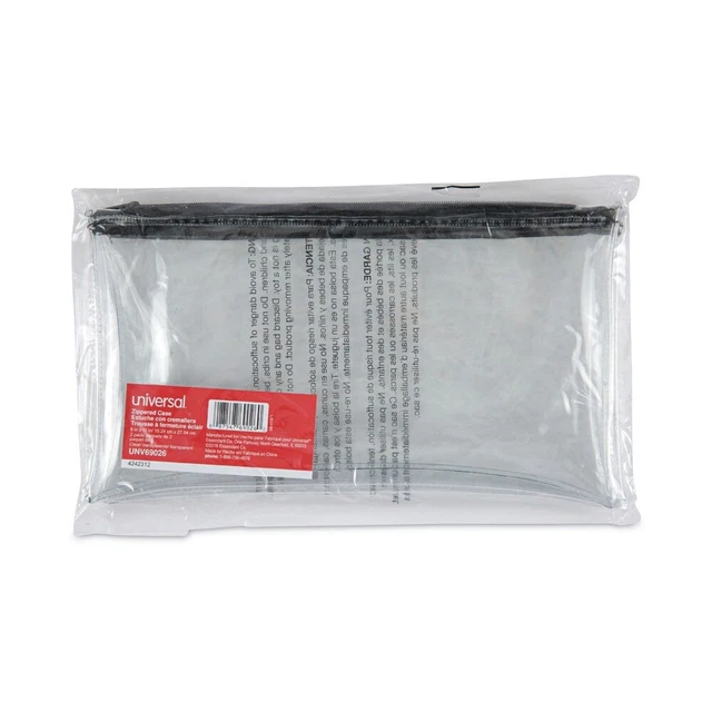 Universal 69026 11x6 Leatherette PU Zippered Wallet/Case Clear/Black (2/PK) New