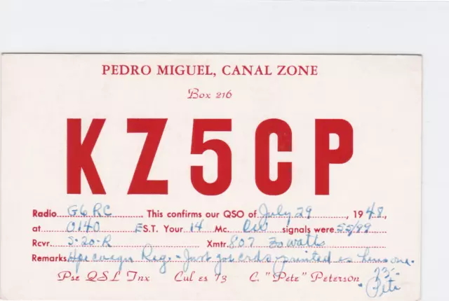 vintage qsl radio communication card canal zone 1948 ref r15324