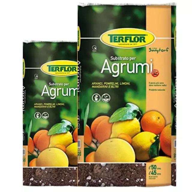 Terflor TERRICCIO TORBA PER AGRUMI LIMONI ARANCE PIANTE SUBSTRATO 20 45 Lt