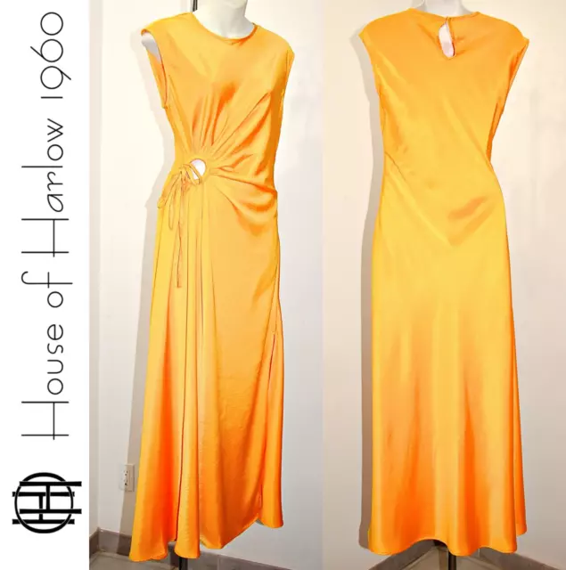 House of Harlow 1960 Ruched Side Cut-out Circl Satin Slip Maxi Dress in Yolk  S